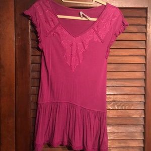 Fuchsia V neck top
